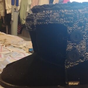 Muk Luks Black and Gray Knit Boots